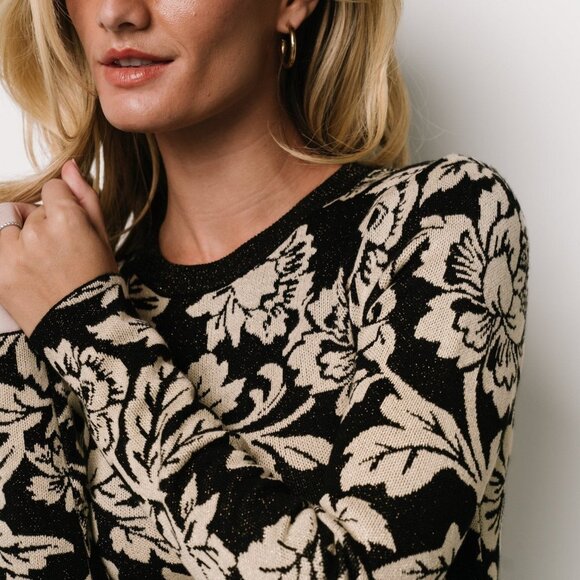 Baltic Born Marci Sweater Dress | Black + Ivory Floral Size LL - Picture 2 of 5